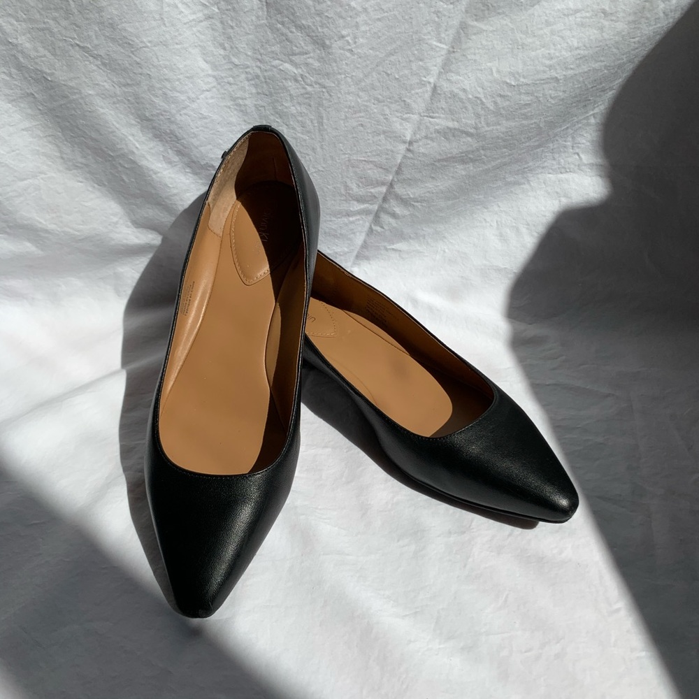 Calvin Klein Pointed Toe Leather Flats